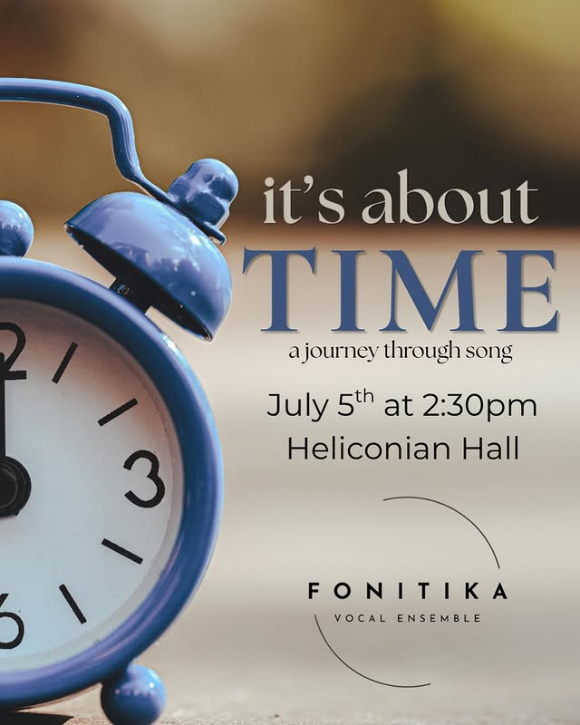 It's About Time, a journey through song. The concert takes place on July 5, 2026, 2:30pm at Heliconian Hall in Toronto.